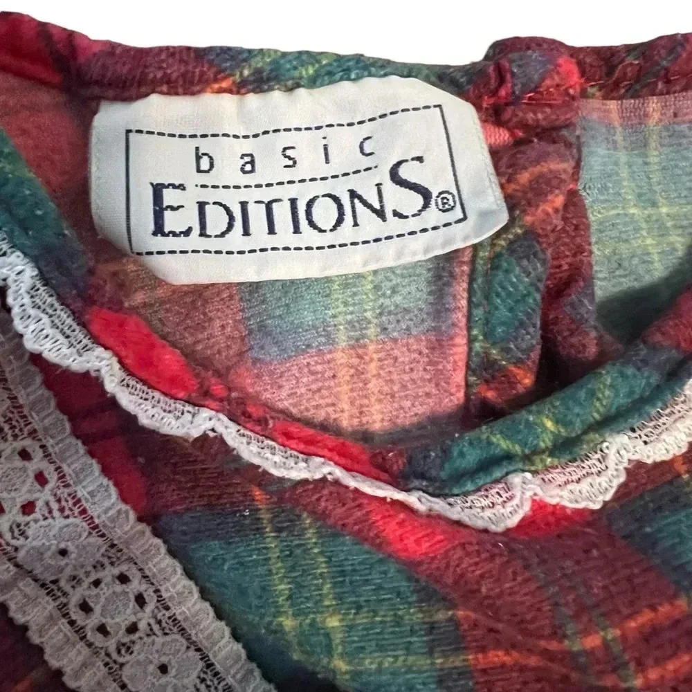 Vintage Basic Editions Christmas Plaid Ruffle Bow Pajama Nightgown Size‎ 4